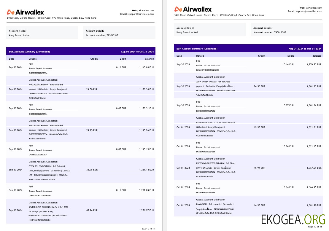 Relevé de compte de Hong Kong Airwallex Limited, 18 pages 5